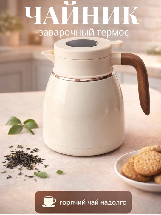 Термос-чайник, нержавеющая сталь, 1,1 л, с датчиком температуры, герметичная крышка - 