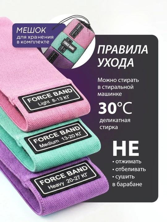 Тканевые фитнес резинки, набор 3 штуки, эспандеры для тренировок ног и ягодиц