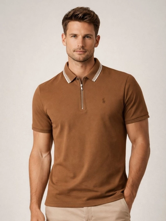 Поло мужское, на молнии, короткий рукав slim fit базовое, классика - 
