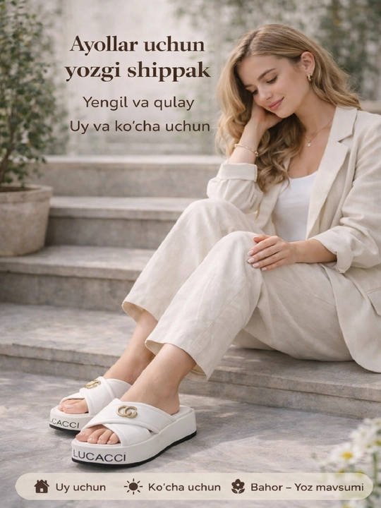Ayollar uchun yozgi shippaklar LUCACCI, platformali, yumshoq taglik, uy va ko‘cha uchun