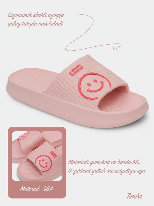 Ayollar uchun kundalik EVA SMILE shippaklari uy, basseyn va ko‘cha uchun TimAr shippaklari