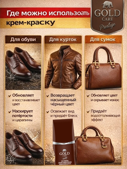 Жидкая краска для блеска обуви, сумок и курток, краска для обуви, 75 мл, Gold Care