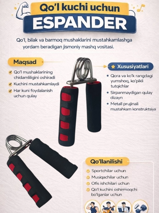Prujinali cho‘tkali espander, qo‘l trenajyori - 