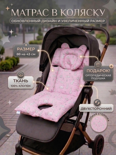 Матрас для коляски детский, вкладыш в автокресло, на стульчик, Мир ЖоЖо — MIRSHO-KOLAS-АМЕТИС