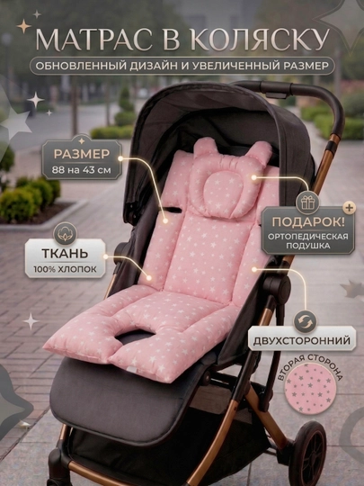 Матрас для коляски детский, вкладыш в автокресло, на стульчик, Мир ЖоЖо — MIRSHO-KOLAS-ВИШН
