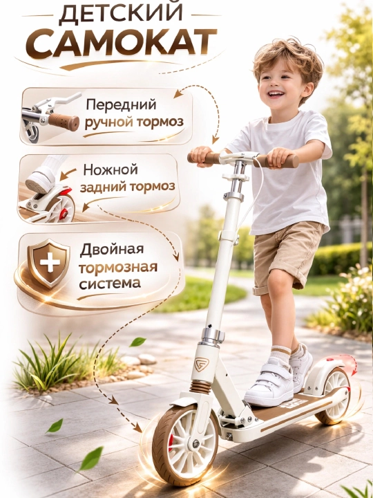 Детский самокат 4–10 лет с двойной тормозной системой - 