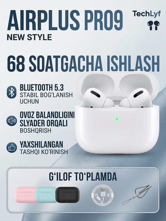 AirPlus Pro9 simsiz quloqchinlar, shovqin kamaytirish, H3 chip, Bluetooth 6.0 - 