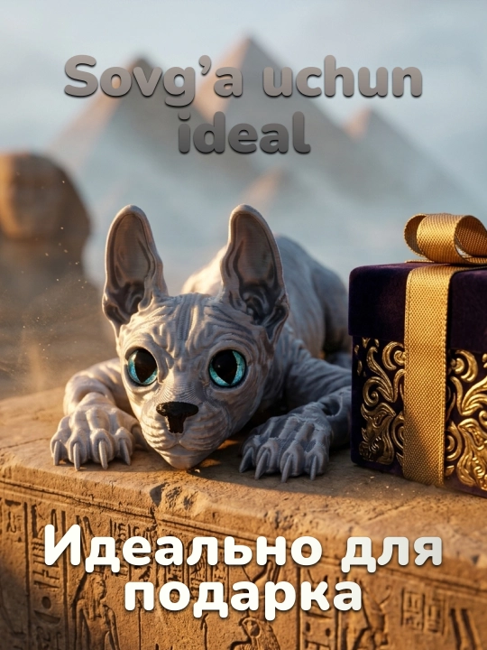 3D bosilgan sfinks mushukiga qarshi harakatlanuvchi o'yinchoq