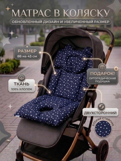Матрас для коляски детский, вкладыш в автокресло, на стульчик, Мир ЖоЖо — MIRSHO-KOLAS-ПУРПУР