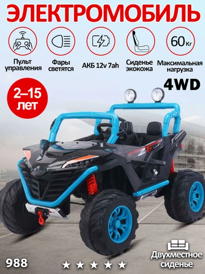 Детский электромобиль UTV 12V, Пульт 2.4GHz, LED, до 35 кг, 2–13 лет, музыка USB AUX