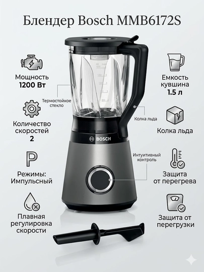 Стационарный блендер BOSCH MMB6172S — IDSOL-BOSCHMMB6172S-СЕРЫЙ