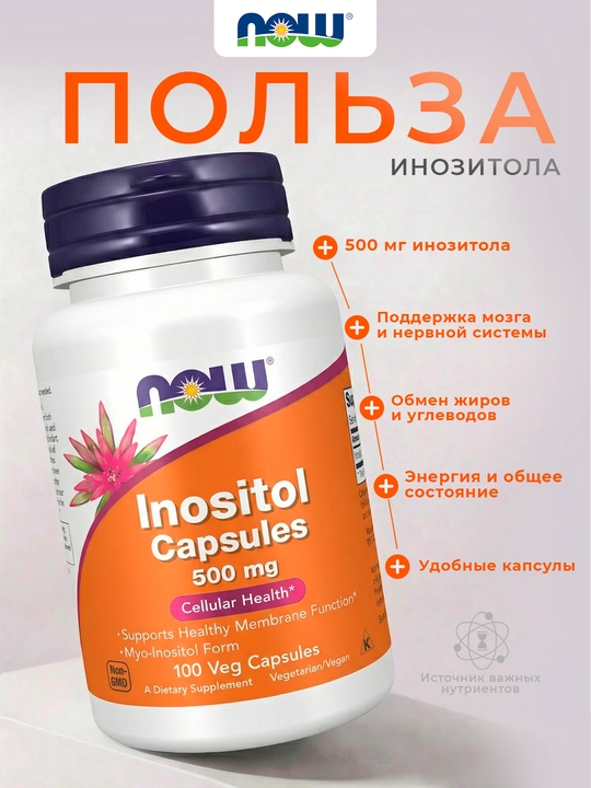 NOW Foods, Inositol, 500 mg, 100 ta o‘simlik kapsulasi