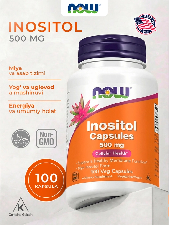 NOW Foods, Inositol, 500 mg, 100 ta o‘simlik kapsulasi