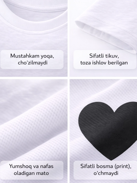 Oq rangli yurakchali futbolka – sifatli va qulay