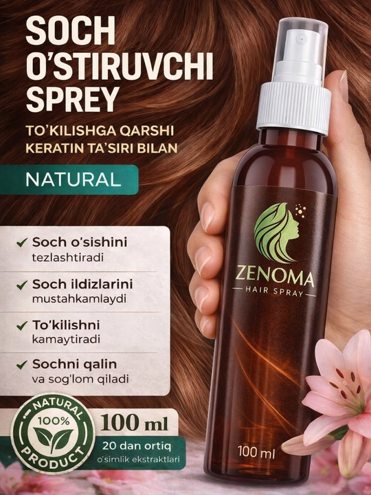 Soch to'kilishiga qarshi sprey, o'sishni rag'batlantiradi, sochni oziqlantiradi, 100 ml - 
