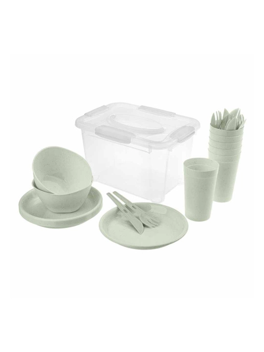 Piknik uchun idishlar to'plami Bytplast Optimum 27 buyum 6 kishilik konteynerli yashil