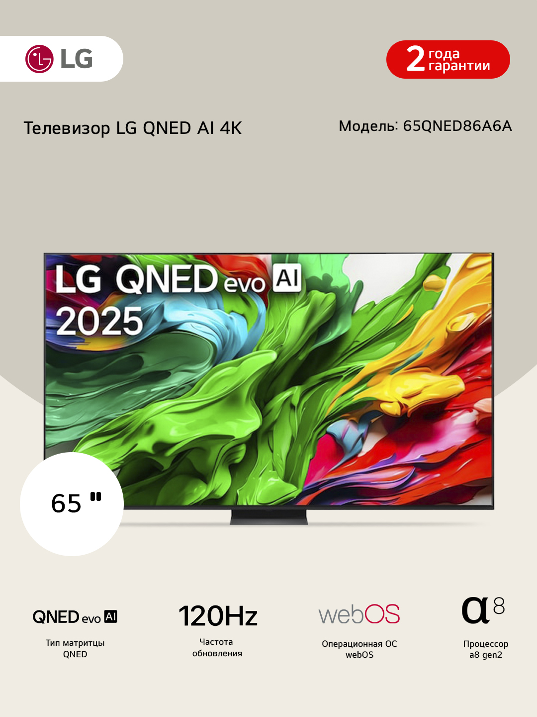 LG QNED MiniLED evo AI QNED86 4K Телевизор Smart TV 2025
