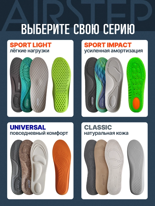 Стельки для обуви AIRSTEP стельки для спорта и интенсивной работы на ногах