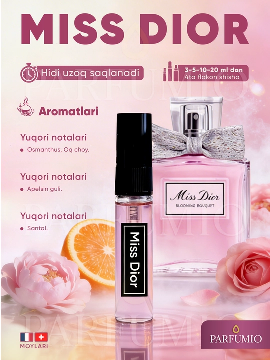 Ayollar uchun atirlar My Way, Miss Dior, Victoria Orchid, 3 ta atirlar ayollar