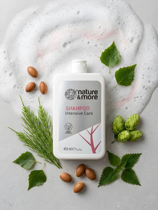Intensiv shampun, argan yog‘i, biotin, pantenol, to‘kilishga qarshi, hajm va namlik uchun