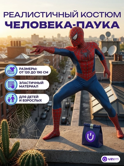 Реалистичный костюм человека-паука, для детей и взрослых