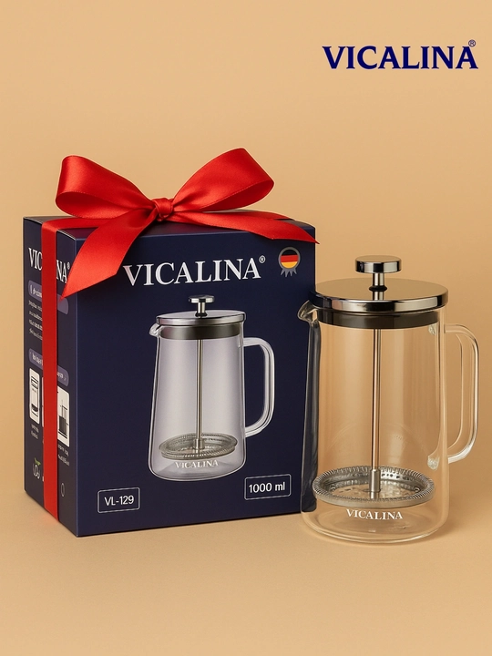 Френч-пресс Vicalina 1 л, с фильтром из нержавеющей стали, для чая и кофе