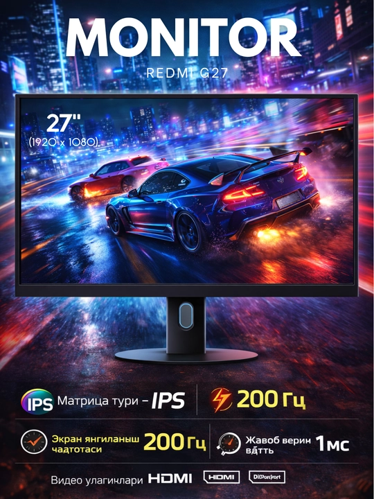 Монитор Redmi 27", 24", IPS, 2K, 240 Гц, 100Гц, 200Гц, офис, учеба, работа, гарантия 1 год - 