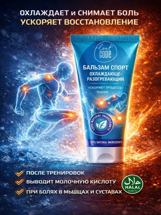 Бальзам СПОРТ охлаждающе-разогревающий LEAF CODE, 150 мл - 