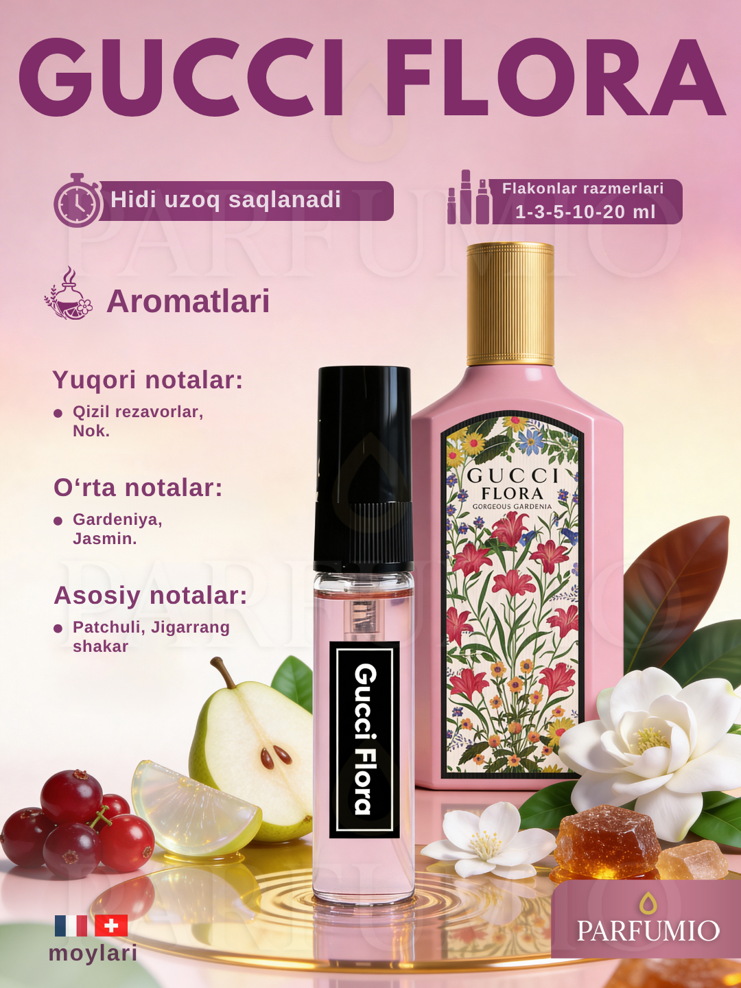Ayollar uchun atir Lost Cherry Tom Ford, YSL Libre, Gucci Flora 3 ayollar ifori