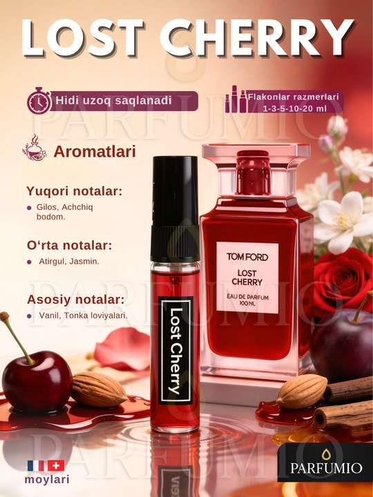 Ayollar uchun atir Lost Cherry Tom Ford, YSL Libre, Gucci Flora 3 ayollar ifori
