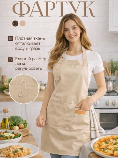 Фартук, универсальный кухонный фартук, водоотталкивающий, с регулируемым размером, черный