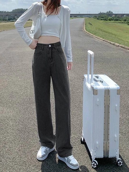 Ayollar jinsi shimlari, keng oversize jinsi shimlar, bo‘yi 173 sm gacha
