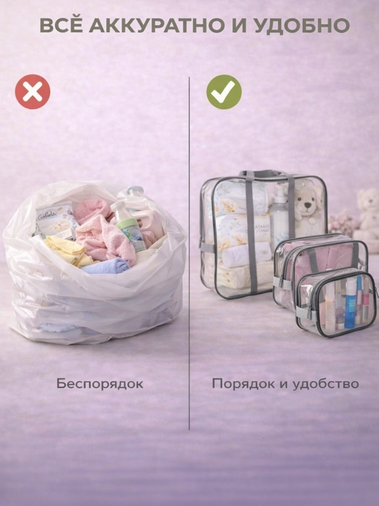 Сумка в роддом набор 3 шт, прозрачная дорожная сумка для мамы и хранения