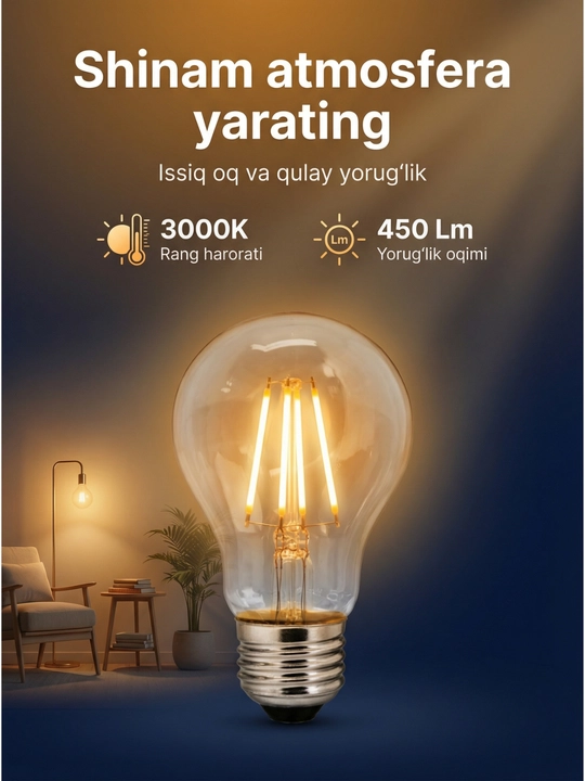 LED лампа A60 4W E27 3000K – энергосберегающая лампочка