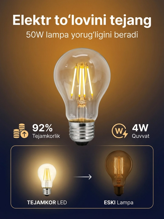 LED лампа A60 4W E27 3000K – энергосберегающая лампочка