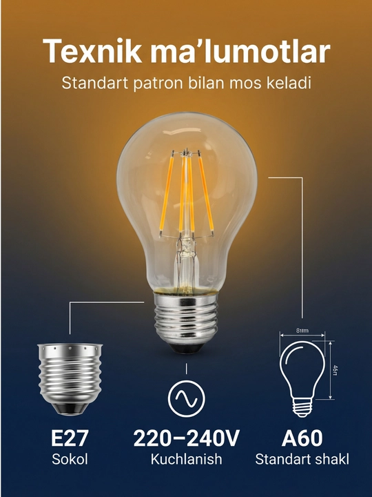 LED лампа A60 4W E27 3000K – энергосберегающая лампочка