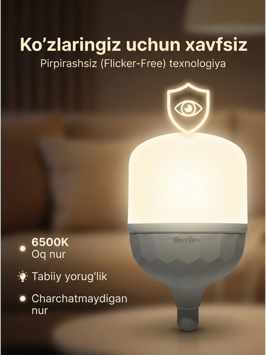 Beltoms LED lampa 50W/60W/80W E27, oq yorug'lik, 35 000 soat