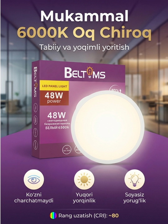 Beltoms Akril LED Paneli, Aylana shaklli (Nakladnoy) — 18W, 24W, 36W, 48W