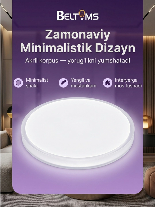 Beltoms Akril LED Paneli, Aylana shaklli (Nakladnoy) — 18W, 24W, 36W, 48W