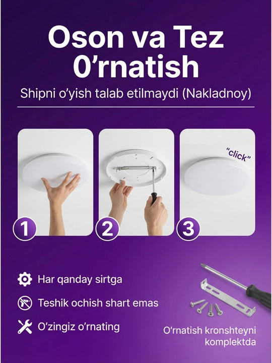 Beltoms Akril LED Paneli, Aylana shaklli (Nakladnoy) — 18W, 24W, 36W, 48W