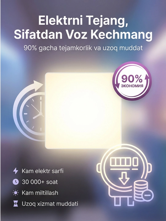 Beltoms Akril LED Paneli, Kvadrat shaklli Nakladnoy — 18W, 24W, 36W, 48W