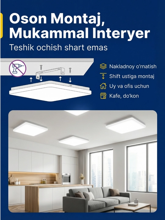 Beltoms Akril LED Paneli, Kvadrat shaklli Nakladnoy — 18W, 24W, 36W, 48W