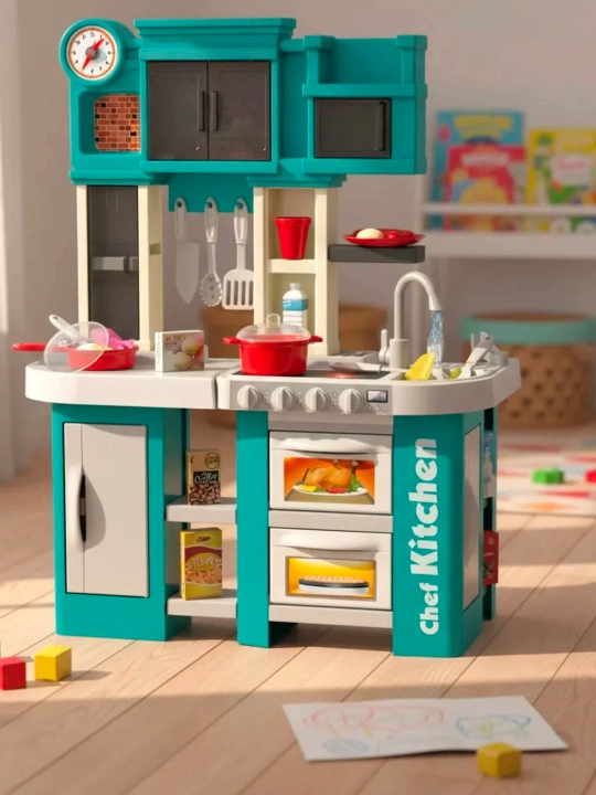 Home Chef oshxona o‘yin paketi, 60 ta buyum, motorli kran bilan