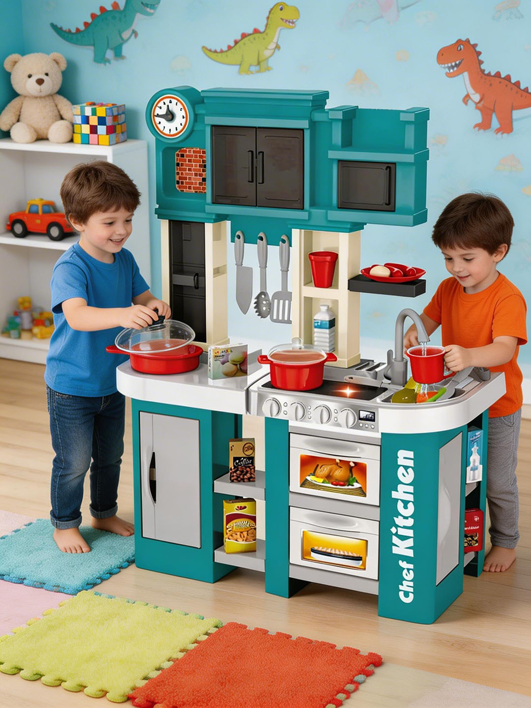 Home Chef oshxona o‘yin paketi, 60 ta buyum, motorli kran bilan - 
