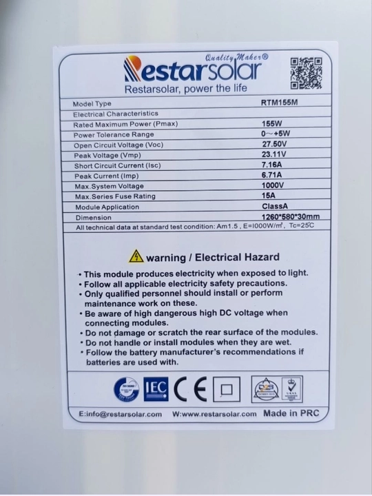 Quyosh paneli 310W, MONO, A-Klass, IP 69, 155W lik 2 panel
