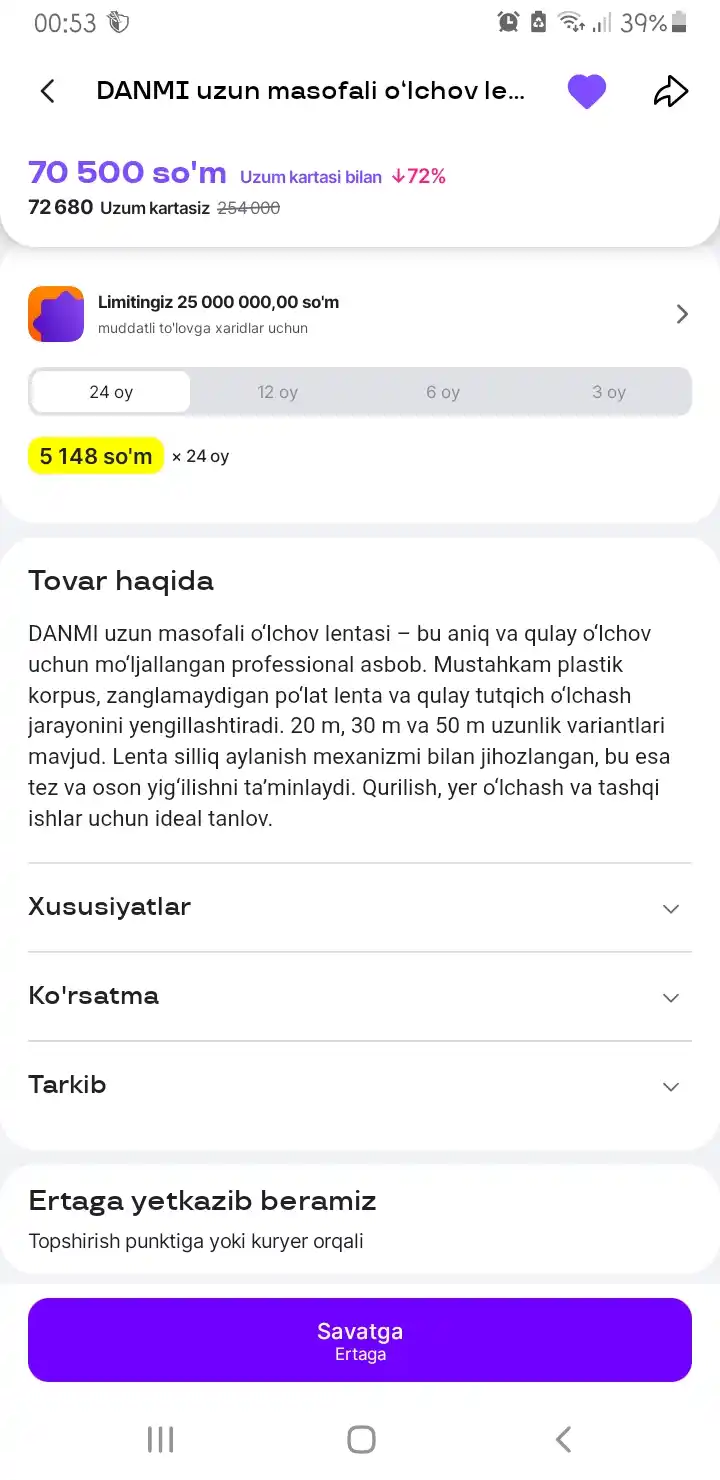 DANMI uzun masofali o‘lchov lenta 30 m – professional qurilish asbobi
