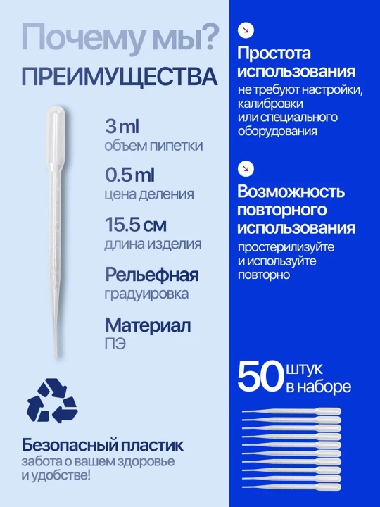 Пипетки 3 мл 10,50 штук, пластиковые пастера, лабораторные, для опытов, красок, кухни