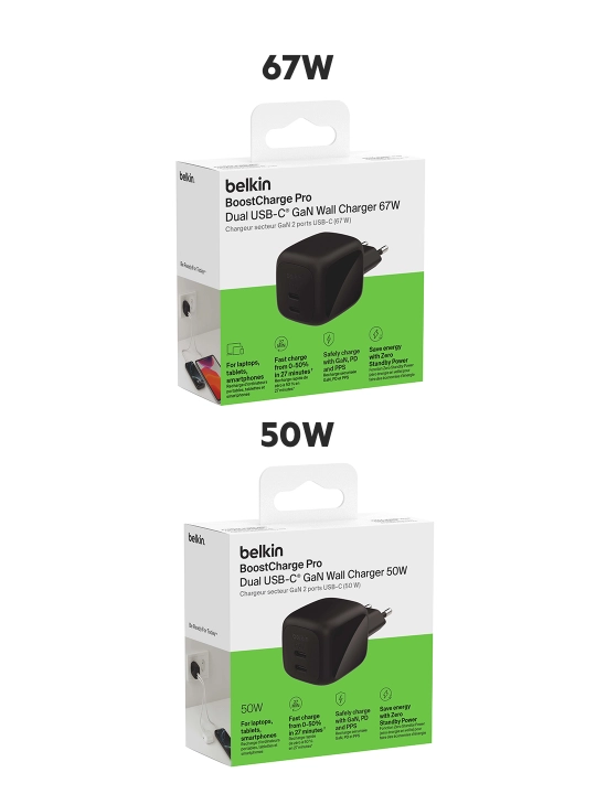 Сетевое зарядное устройство Belkin GaN 67W, 50W, 2x Type C