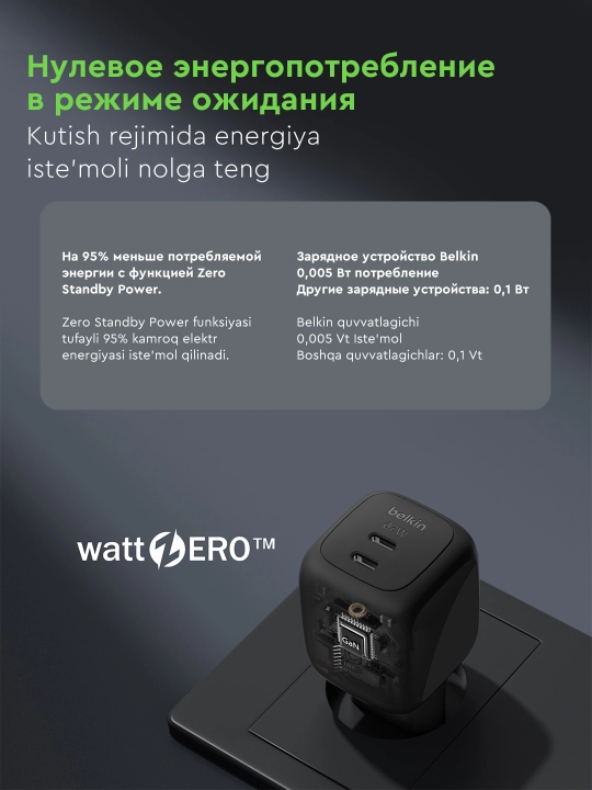 Сетевое зарядное устройство Belkin GaN 67W, 50W, 2x Type C