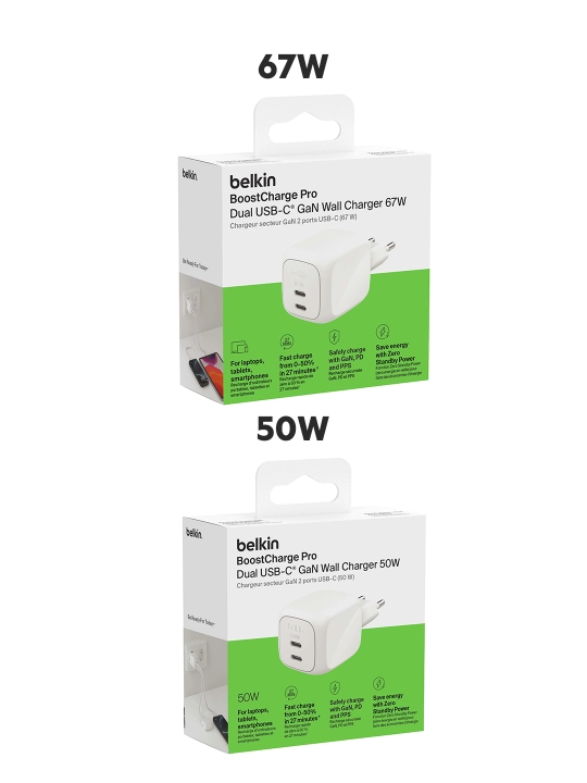 Сетевое зарядное устройство Belkin GaN 67W, 50W, 2x Type C